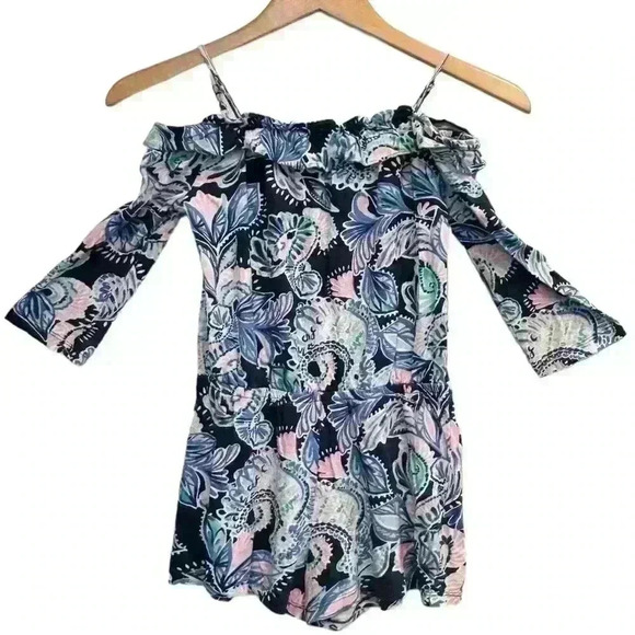 ๐ 6/$60, Lilly Pulitzer Kids Onesie Shorts Blue Purple Pink Floral Large - Picture 1 of 7